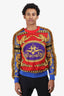 Versace Red Multicolour Fringe-Trim Crewneck Sweater Size 44 Mens