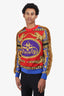 Versace Red Multicolour Fringe-Trim Crewneck Sweater Size 44 Mens