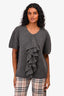 Dries Van Noten Grey Cashmere Ruffle Detail Top Size M