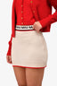 Miu Miu 2020 Cream Virgin Wool Logo Waistband Mini Skirt Size 36