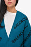 Balenciaga Teal/Black Wool Logo All Over Cardigan Size M