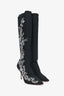 Alberta Ferretti Black Crystal Embellished Stretch Knee High Heeled Boots Size 36