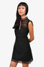 Sandro Black Crochet Lace Sleeveless Dress with Striped Bow Size 1