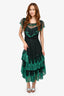 Philosophy by Lorenzo Serafini Black/Green Mesh Polk-a-Dot Tiered Maxi Dress Size 8