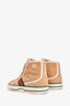 Gucci Beige Suede Leather Shearling Lined GG Supreme Mid Top Sneakers Size 38