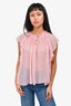 Ulla Johnson Pink Sheer Crepe Silk Blouse With Neck Tie Size 4