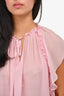 Ulla Johnson Pink Sheer Crepe Silk Blouse With Neck Tie Size 4