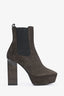 Saint Laurent Dark Green Suede Platform 'Soho' Heeled Boots Size 37