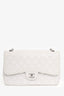 Pre-Loved Chanel™ 2011 White Caviar Leather Jumbo Classic Flap Shoulder Bag