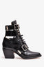 Chloe Black Brushed Leather Buckle Detailed Pointed Toe Ankle Boots Size 35