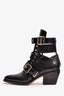 Chloe Black Brushed Leather Buckle Detailed Pointed Toe Ankle Boots Size 35