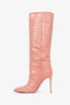 Paris Texas Pink Croc Embossed Heeled Boots Size 39