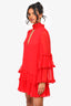 Alexis Red Silk High Neck Tiered Mini Dress Size XS