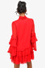 Alexis Red Silk High Neck Tiered Mini Dress Size XS