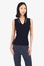 Akris Navy Ribbed Sleeveless V-Neck Size S