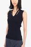 Akris Navy Ribbed Sleeveless V-Neck Size S