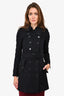 Burberry Black Wool/Cashmere Trench Coat with Black Leather Details Size 0 US