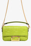 Fendi 2022 Green Leather Nappa FF 1974 Mini Baguette with Strap