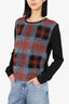 McQ by Alexander McQueen Black/Red Plaid Front Alpaca Crewneck Sweater Size L