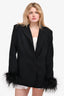 House of CB Black Feather Trimmed Oversized 'Esme' Blazer Size S