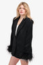 House of CB Black Feather Trimmed Oversized 'Esme' Blazer Size S