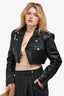 Camila Coelho Black Leather Studded Cropped 'Rowan' Jacket Size M