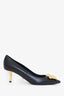 Versace Black Leather Medusa Pointed Heels Size 35