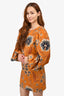 Ulla Johnson Orange/Blue Floral Puff Sleeve Mini Dress Size M