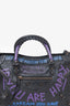 Balenciaga Balck Leather City Address Graffiti Classic Studs Bag