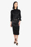 Fendi Black Silk Belted Long-Sleeved Midi Dress Size 40