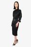 Fendi Black Silk Belted Long-Sleeved Midi Dress Size 40