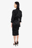 Fendi Black Silk Belted Long-Sleeved Midi Dress Size 40