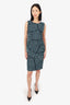 Oscar de la Renta Blue/Black Metallic Tweed Sleeveless Midi Dress Size 8