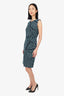 Oscar de la Renta Blue/Black Metallic Tweed Sleeveless Midi Dress Size 8