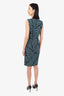 Oscar de la Renta Blue/Black Metallic Tweed Sleeveless Midi Dress Size 8