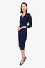 Victoria Beckham Navy/Black 3/4 Sleeves Midi Dress Size 10