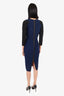 Victoria Beckham Navy/Black 3/4 Sleeves Midi Dress Size 10