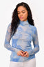 Ganni Blue Printed Mesh Turtleneck Top Size 40