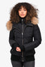 Mackage Black Down Double Zip Jacket with Fur Trim Hood Size S