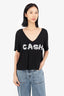 Sally Lapointe Black/White 'Cash' Embellished V-Neck T-Shirt Size 0