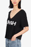 Sally Lapointe Black/White 'Cash' Embellished V-Neck T-Shirt Size 0