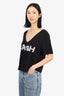 Sally Lapointe Black/White 'Cash' Embellished V-Neck T-Shirt Size 0