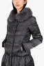 Prada Green Satin/Fox Fur Quilted Puffer Jacket Size 42