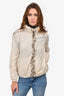 Moncler Beige Nylon 'Vivre' Hooded Jacket With Black Ruffle Trim Size 2