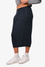 Brunello Cucinelli Navy Ribbed Cotton Drawstring Midi Skirt Size S