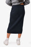 Brunello Cucinelli Navy Ribbed Cotton Drawstring Midi Skirt Size S