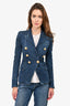 Balmain Medium Wash Double Breasted Denim Blazer Size 34