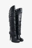 John Galliano Black Leather Pleated Leather Boots Size 41