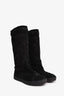 Pre-Loved Chanel™ Black Suede CC Logo Shearling Trim Boots Size 36.5 (As Is)