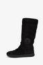 Pre-Loved Chanel™ Black Suede CC Logo Shearling Trim Boots Size 36.5 (As Is)